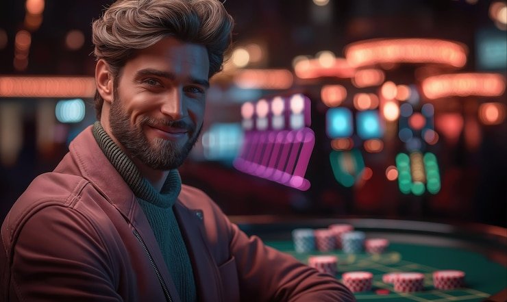 Antarmuka taruhan Live Baccarat menampilkan area untuk menempatkan chip pada Player, Banker, atau Tie